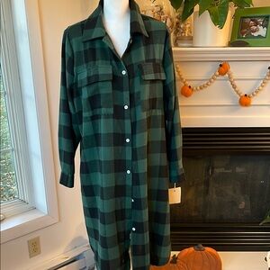 Green and Black Plaid Shirt Dress